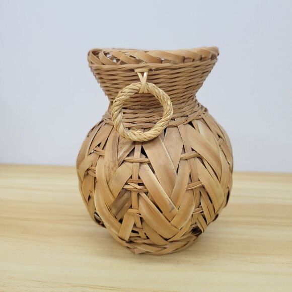 Vintage Rattan Bamboo Wicker Boho Vase - Picture 5 of 12